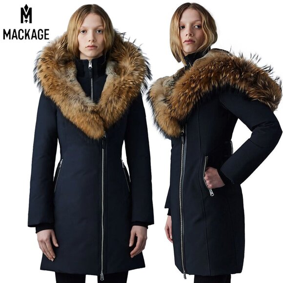 💥HOT ITEM!💥MACKAGE TRISH Down Coat w/ Asiatic Racoon & Rabbit Fur in Ink - Picture 1 of 16